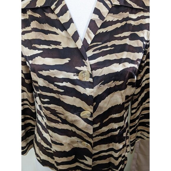 Vintage Talbots Silk Blend Blouse Womens 10 Brown Animal Print Long Sleeve Crop - Picture 2 of 8